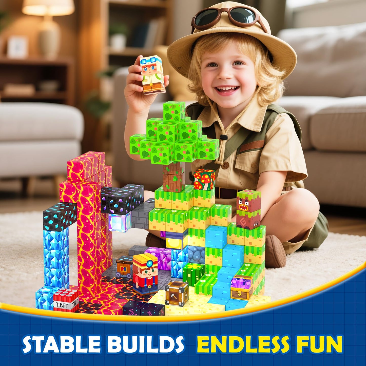 Coodoo 150PCS Magnetic Blocks Rainforest Mine Adventure Building Toys Stem Learning Blocks Gifts for Kids