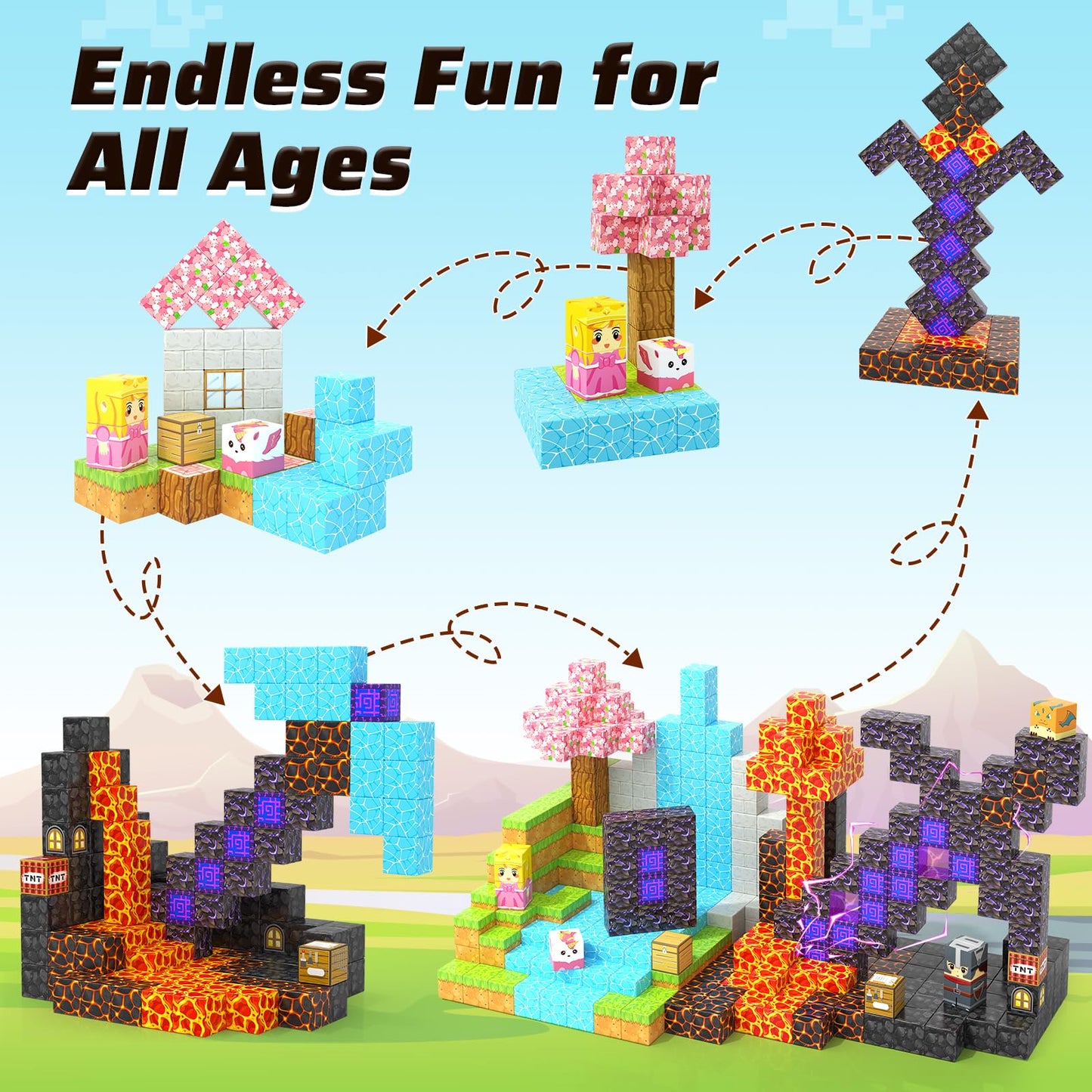 Coodoo 110PCS Magnetic Blocks Magic Sword Portal Set Building Toys Stem Christmas and Birthday Gifts