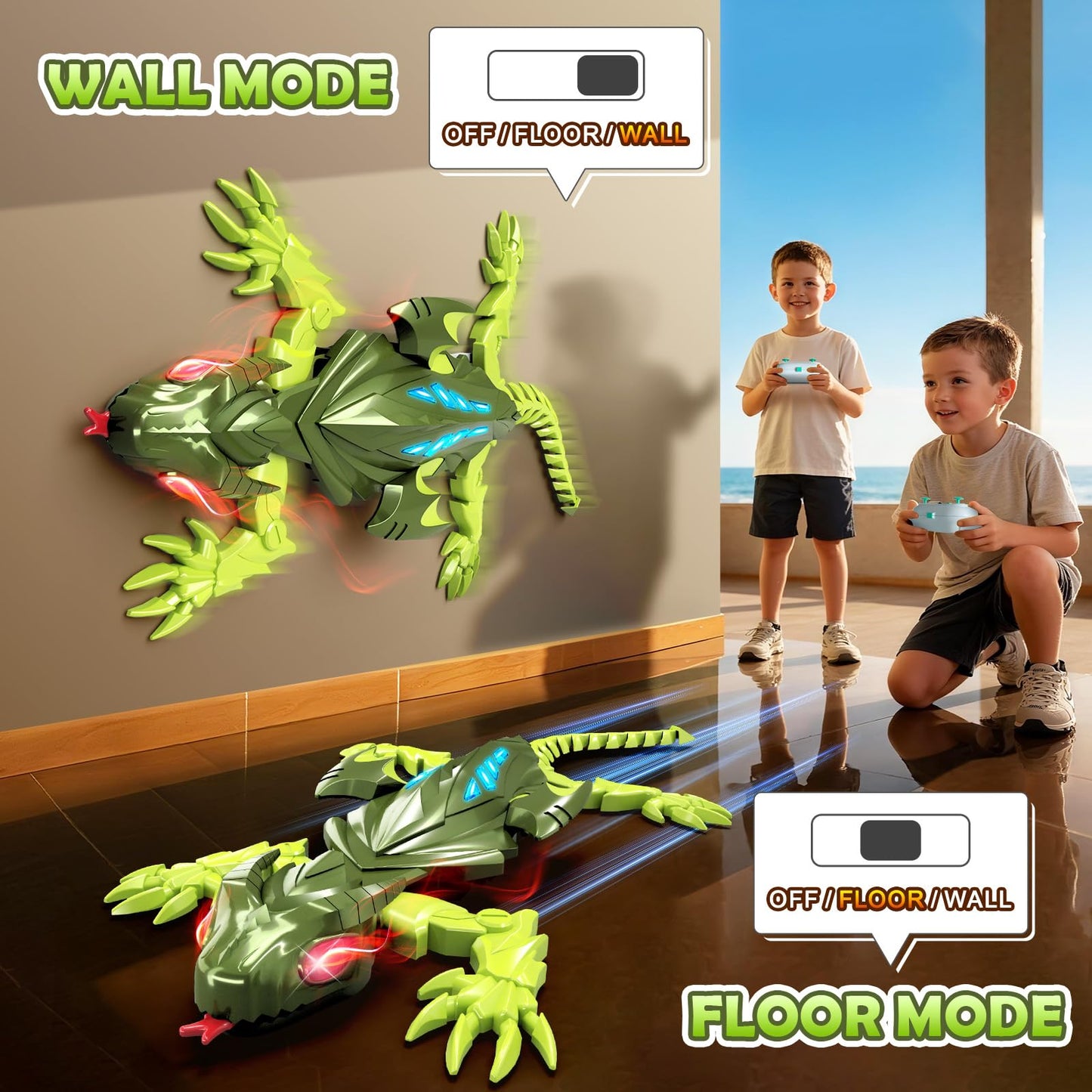 Coodoo Wall Climbing Gecko Lizard, Kids Toys Remote Control Car, Rechargeable Wall Crawler Gecko Robot
