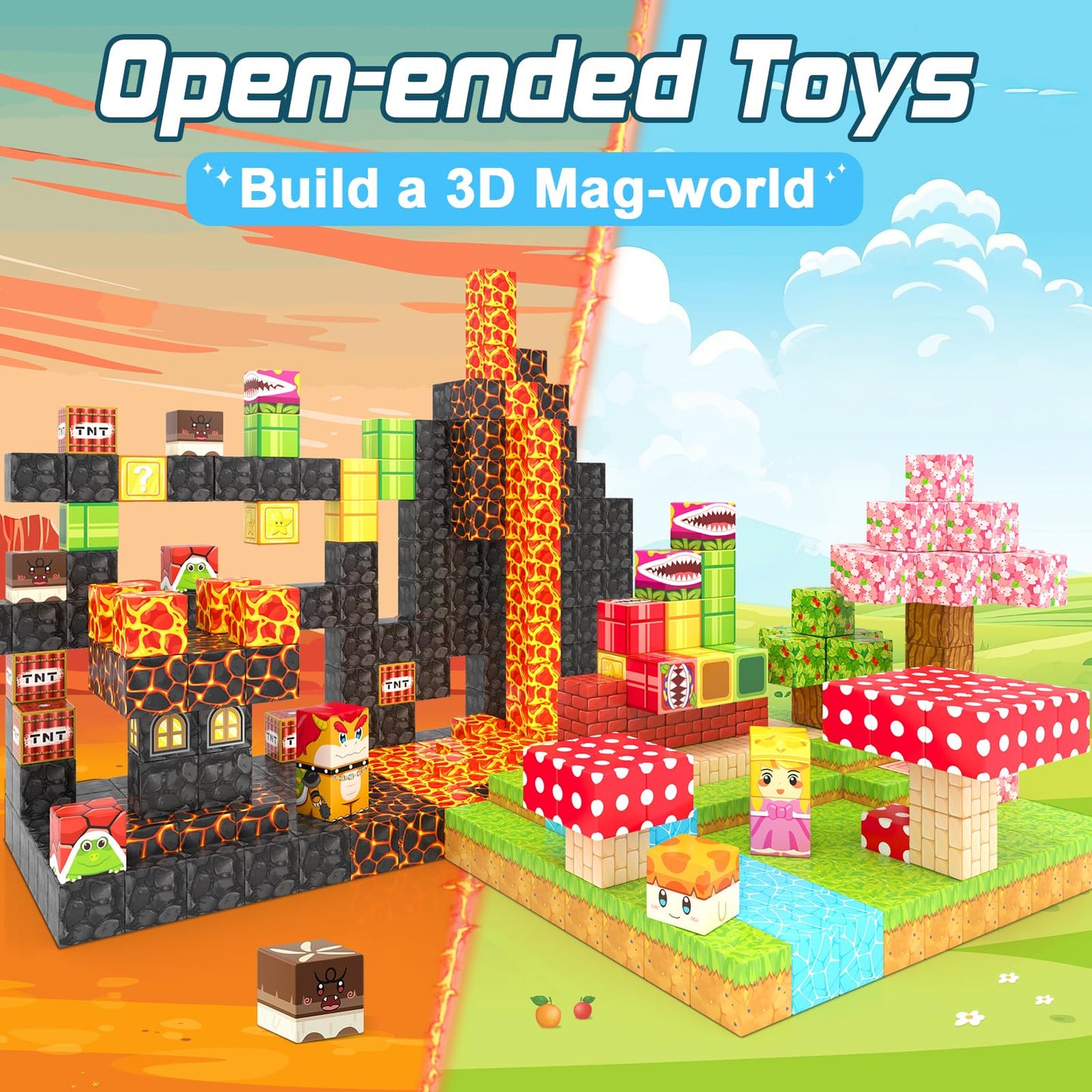Coodoo 110PCS Magnetic Blocks - Build Mine Magnet World Magic Teleport Pipes Set Toys for 3+