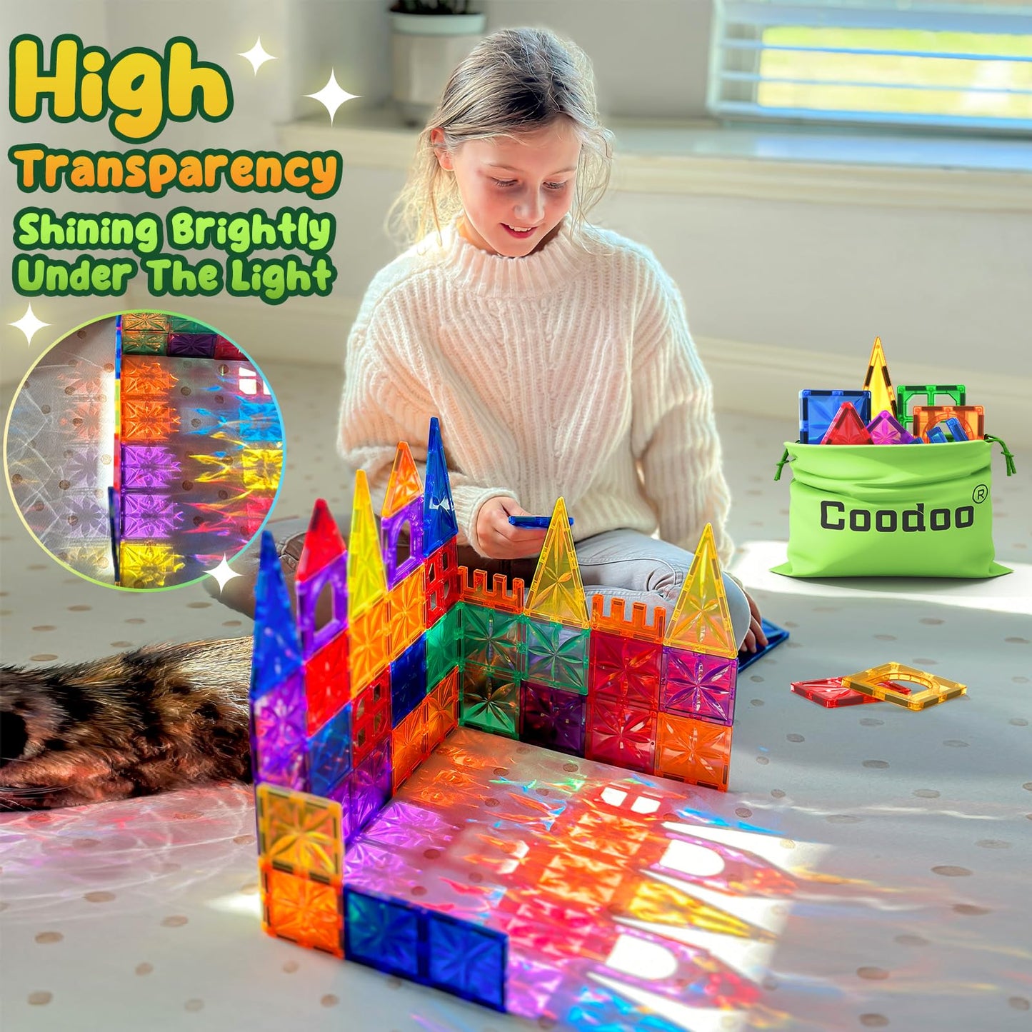 Coodoo Diamond Magnetic Tiles Kids Toys for Toddlers STEM Magnetic Blocks 30 PCS
