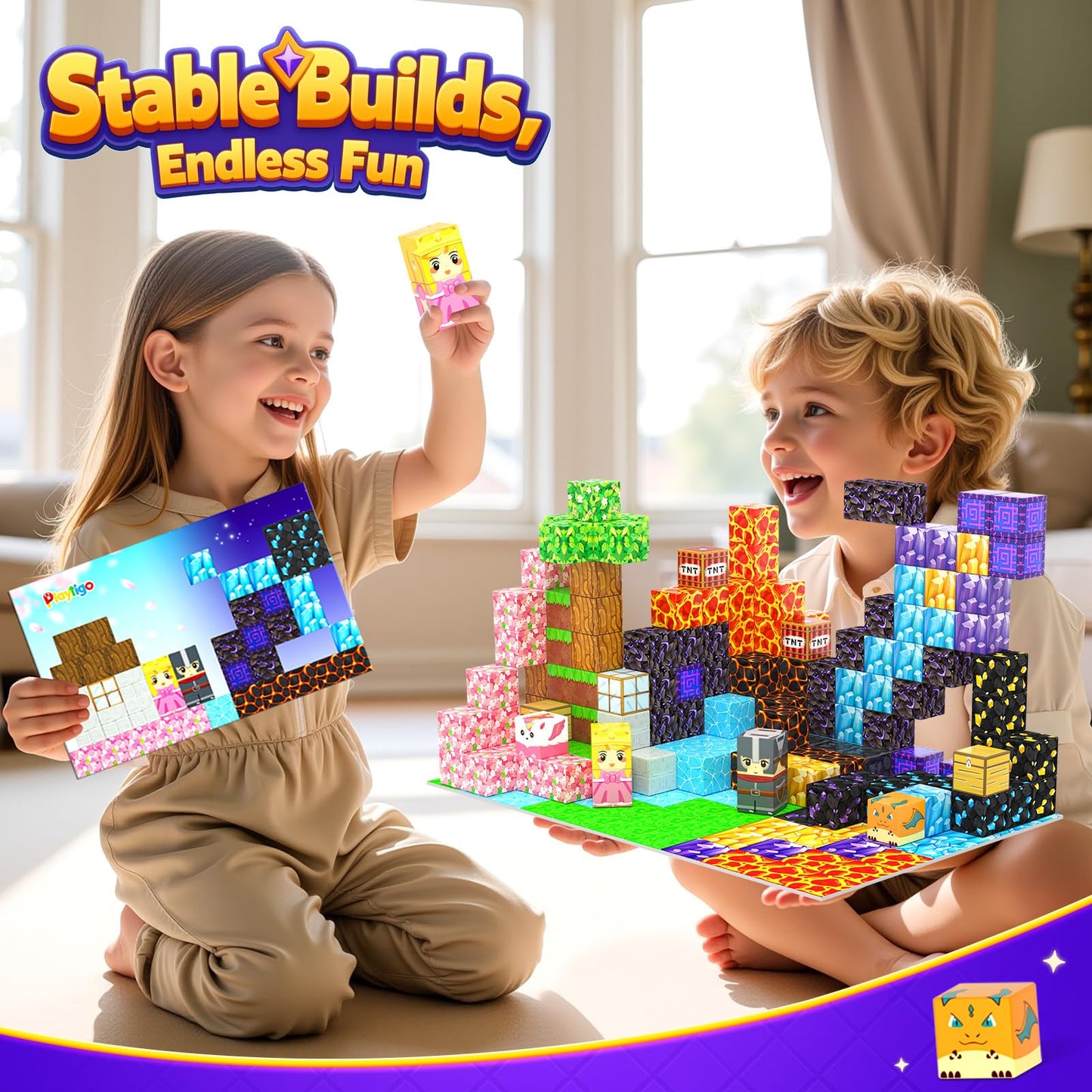 Coodoo 154PCS Magnetic Blocks - Build Mine Magnet World Stacking Cube Toys with Magnet Board, Magnetic Tiles Building Blocks STEM Construction Toys