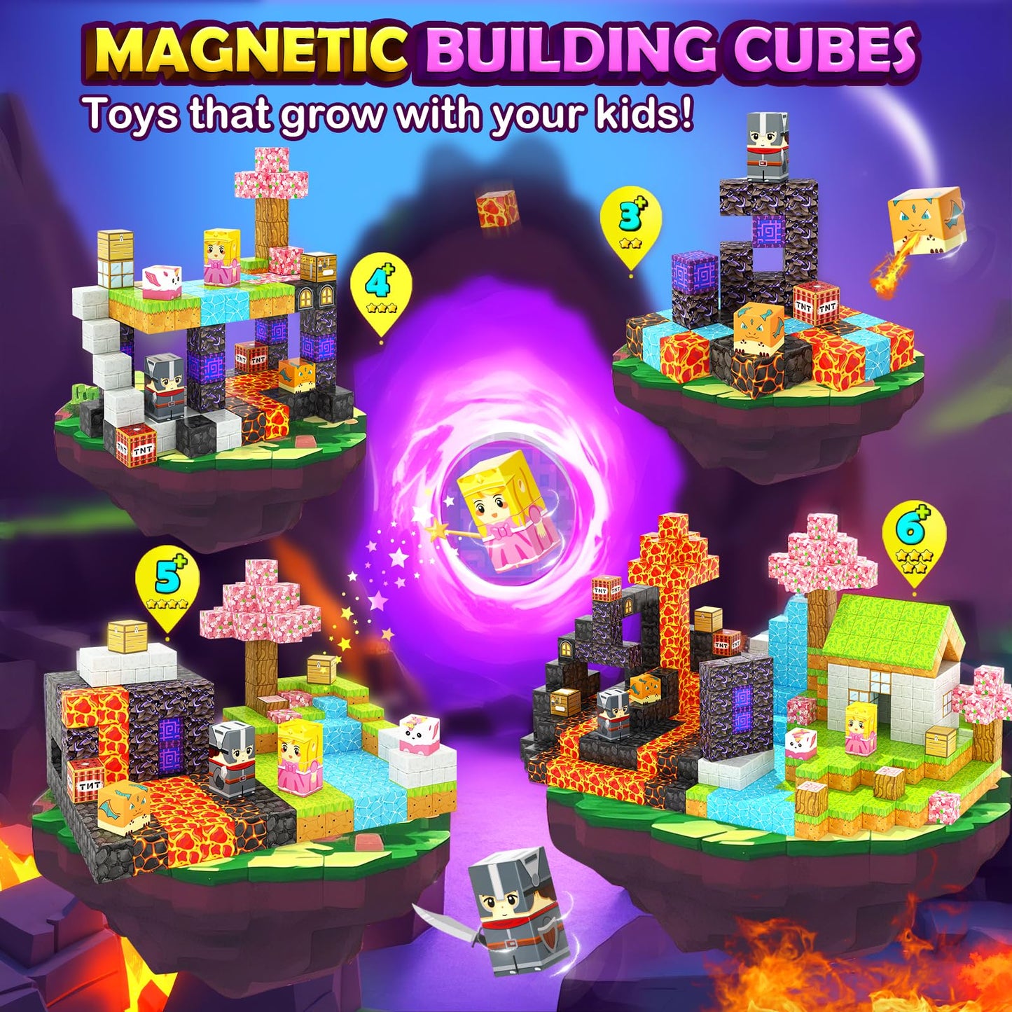 Coodoo Magnetic Blocks- 100pcs Mine Magnet World Block Cubes Toys for Kids Ages 4-8 Magnetic Tiles Kids Sensory Toys