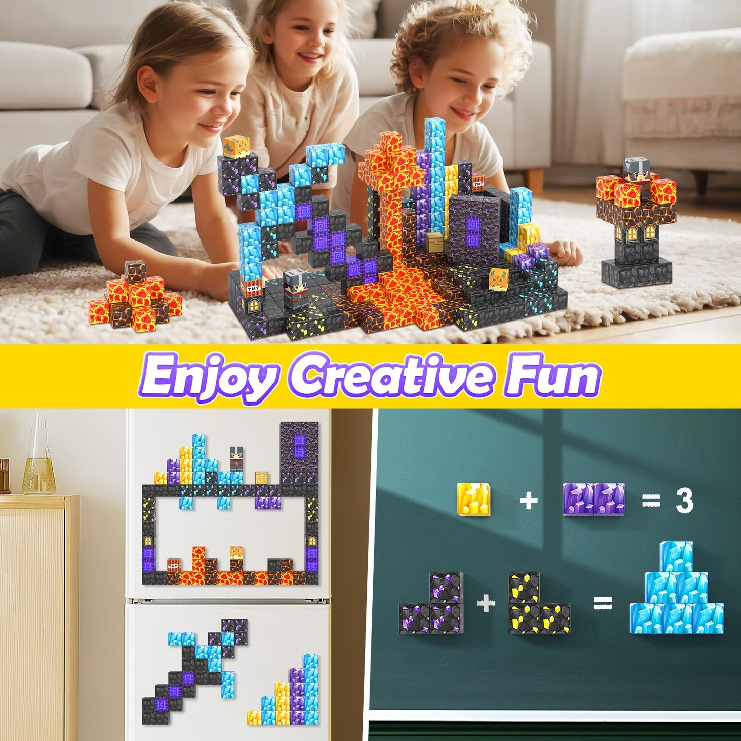 Coodoo Magnetic Blocks 84 PCS Build Mine Magnet World Magic Sword Portal Set Kids Games Gift for Boys & Girls