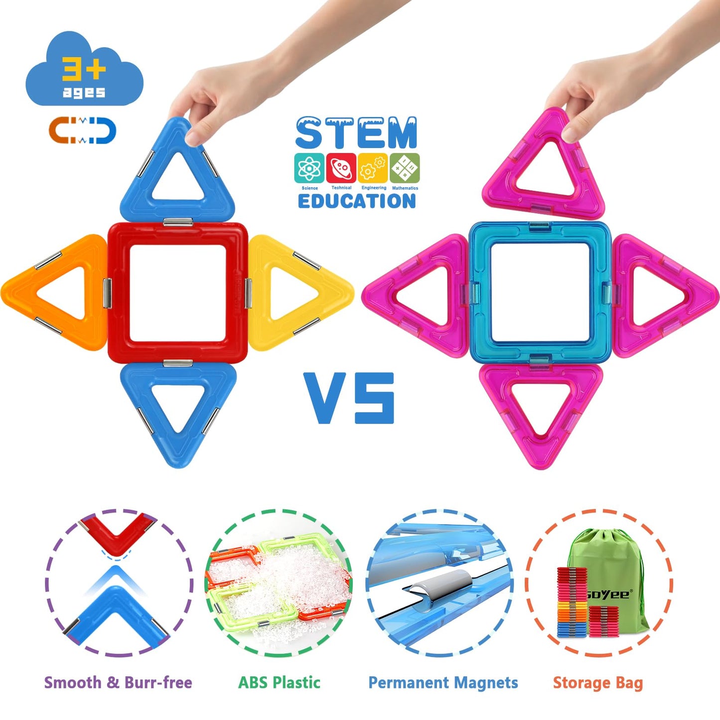 Coodoo Upgraded Magnetic Blocks Tough Tiles STEM Toys for 3+ Year Old Boys and Girls Learning by Playing Games for Toddlers Kids