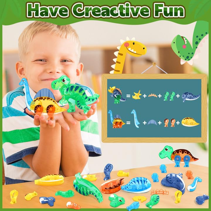 Coodoo Dinosaur Toys Magnetic Tiles 3D Movable Dinos Montessori Sensory Toys Christmas and Birthday gifts