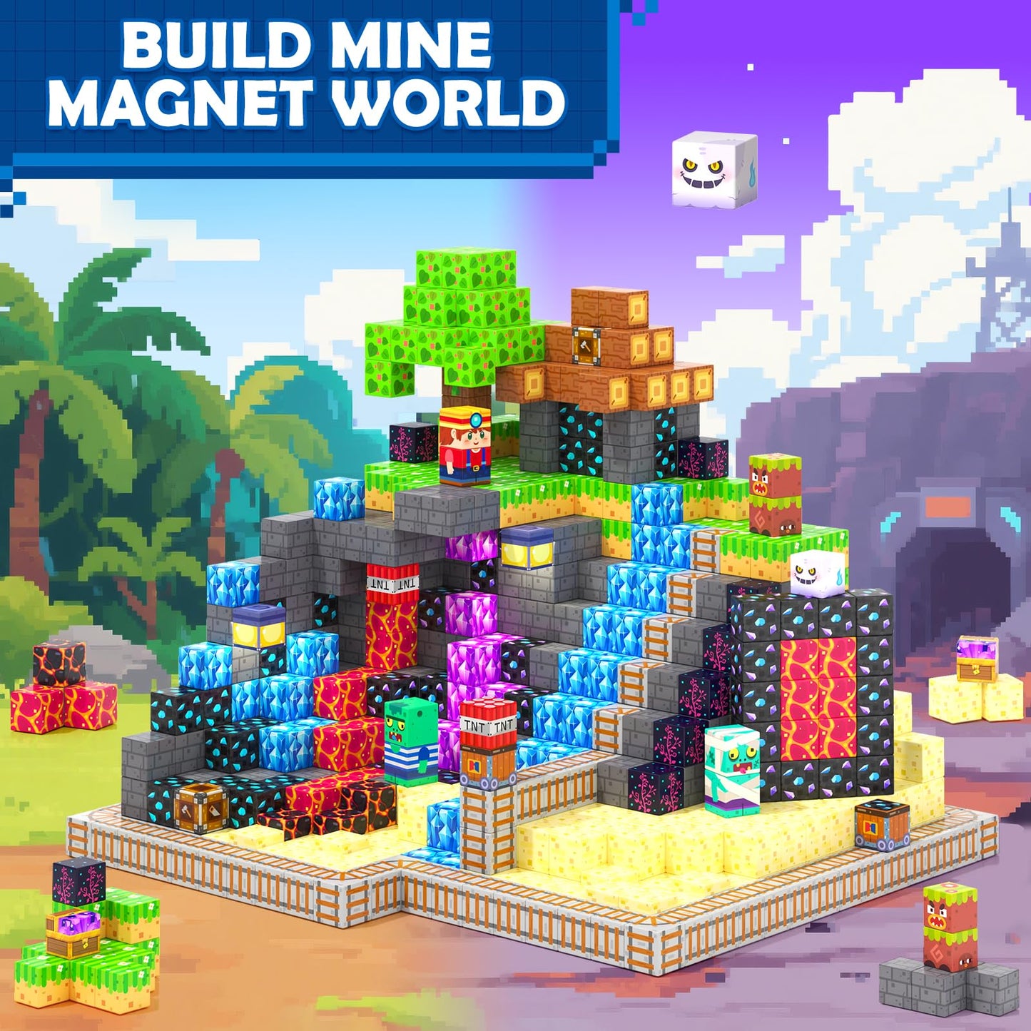 Coodoo 100 PCS Magnetic Blocks Rainforest Mine Adventure Toddler Montessori Toys Kids Sensory Games