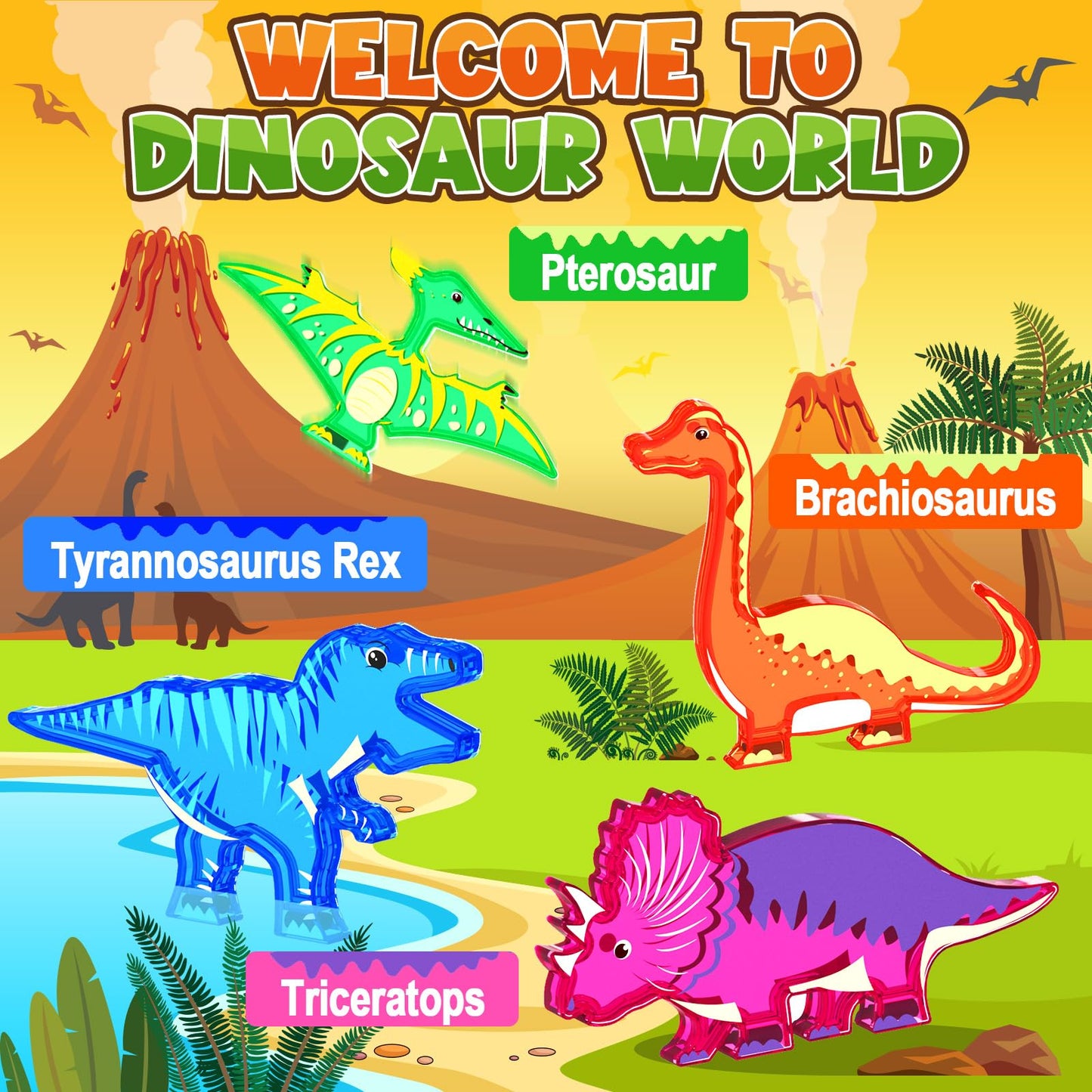 Coodoo Magnetic Tiles Dinosaur Toys Lava World Set 42 PCS Classroom Must Haves