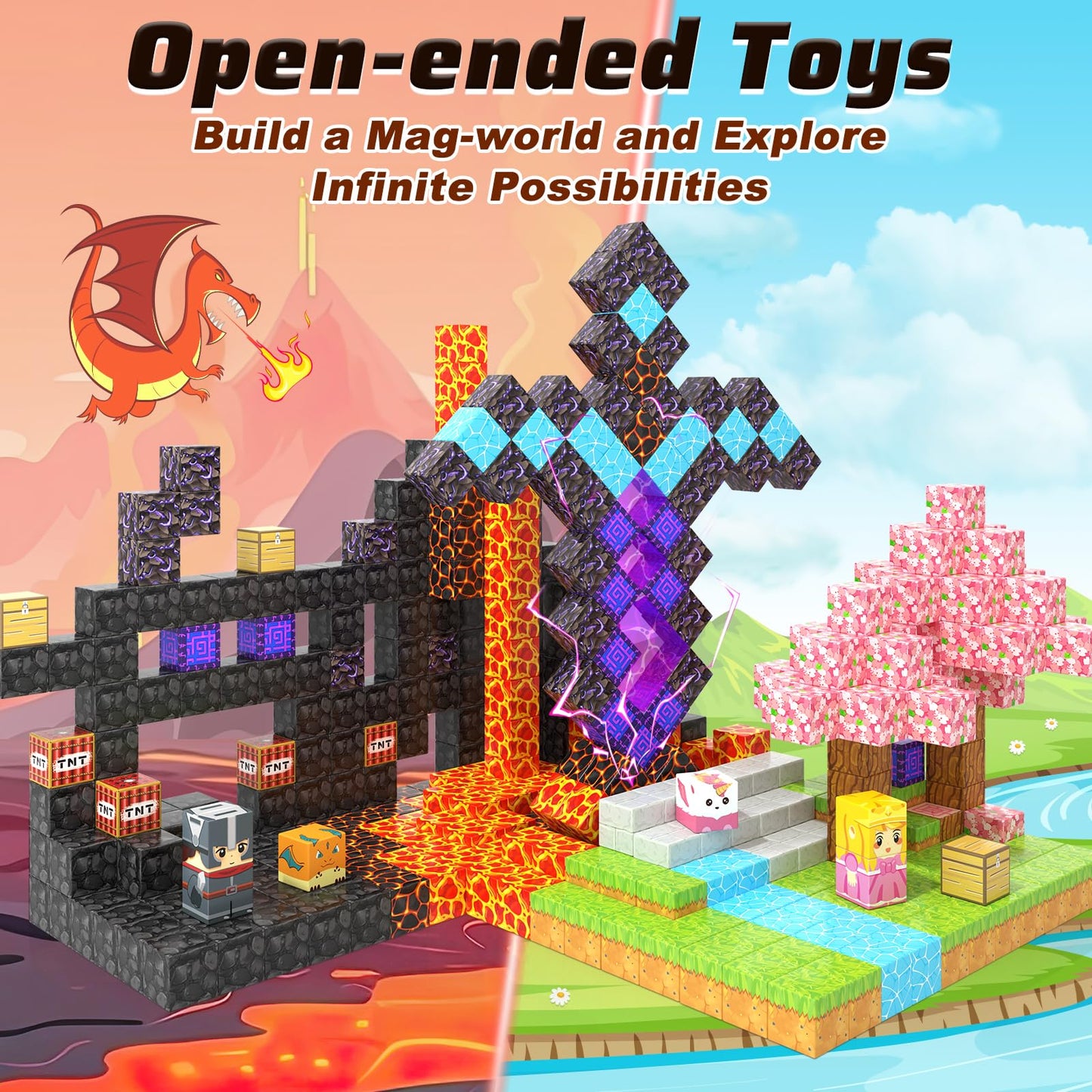 Coodoo 110PCS Magnetic Blocks Magic Sword Portal Set Building Toys Stem Christmas and Birthday Gifts