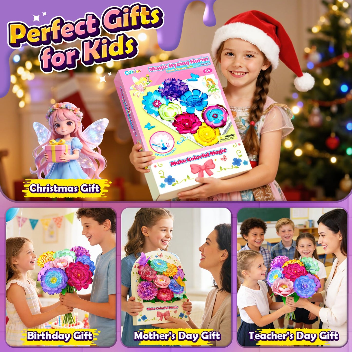 Coodoo DIY Flower Craft Kits, Magic Dyeing Florist Bouquet Maker Art Supplies Arts and Crafts Stem Toys for 3-5 Year Olds