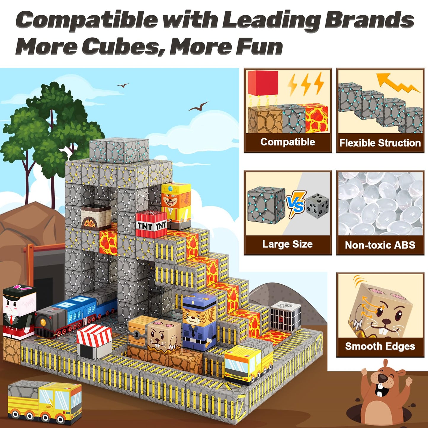 Coodoo Magnetic Blocks Build Mine Magnet World Mine Train Track Set Toys for Kids 3+