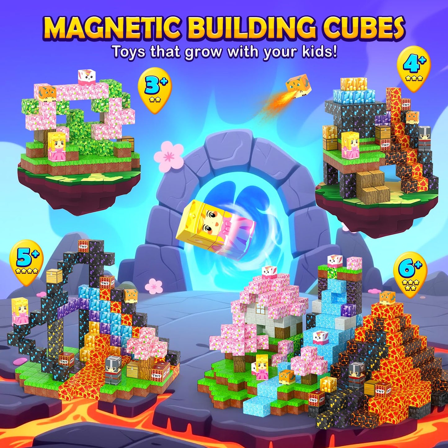 Coodoo 154PCS Magnetic Blocks - Build Mine Magnet World Stacking Cube Toys with Magnet Board, Magnetic Tiles Building Blocks STEM Construction Toys