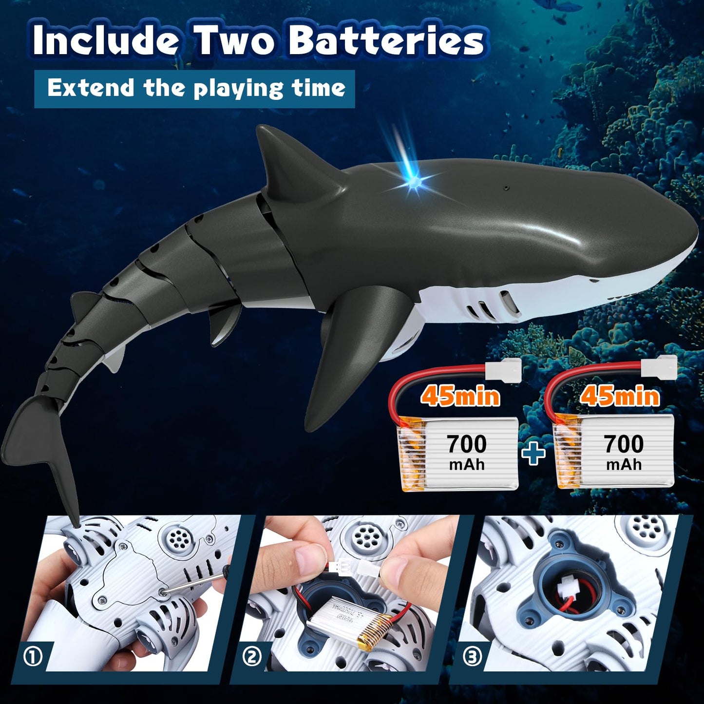 Coodoo 2.4Ghz Remote Control Shark Pool Toys for Boys Kids,Highly Realistic Shark Pool Toys for Kids
