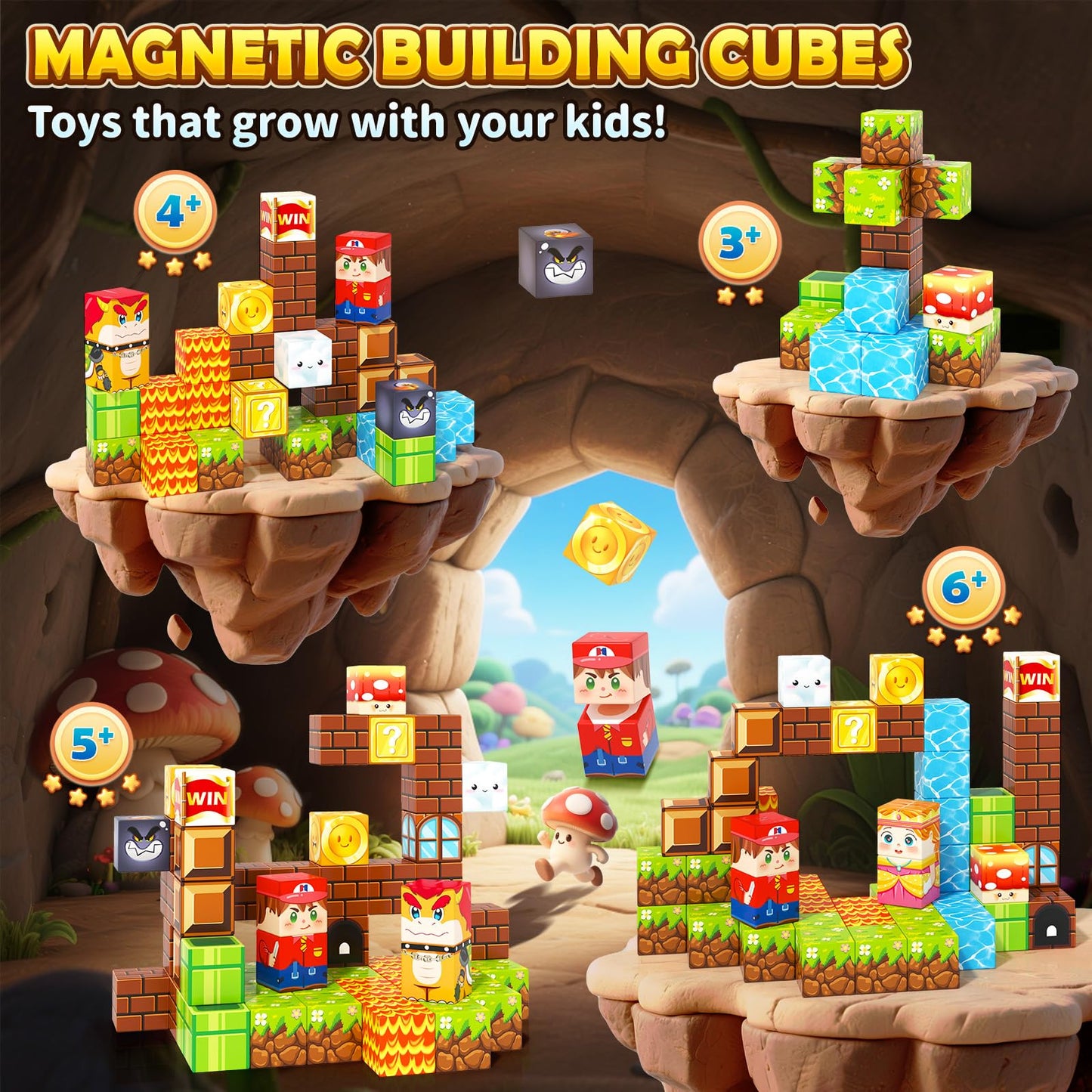 Coodoo Magnetic Blocks Travel Toys with Portable Metal Tin 40 PCS STEM Learning & Sensory Fun