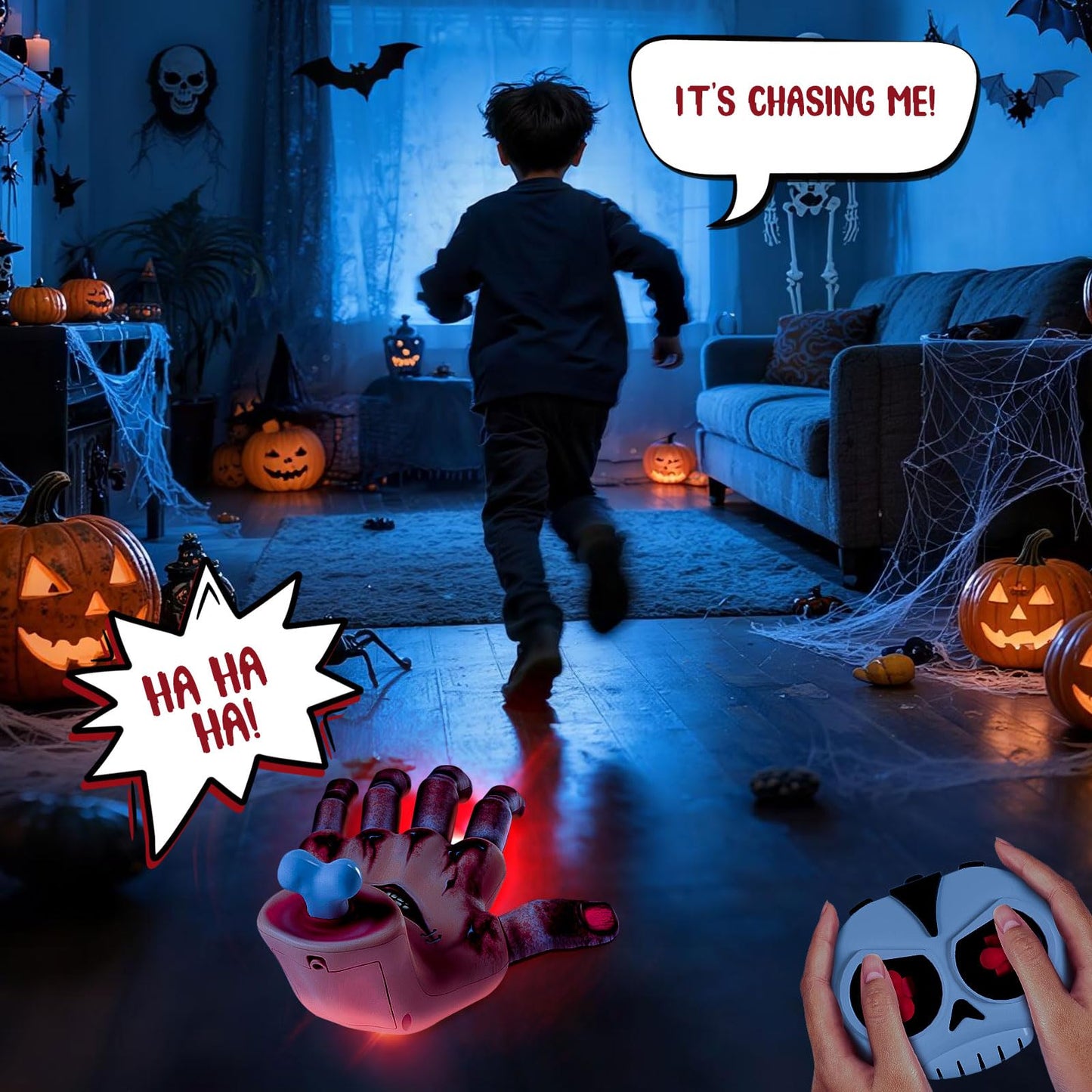 Coodoo Halloween Animatronic Crawling Wednesday Thing Hand with Creepy Sound & Light Effect, Wednesday Halloween Decorations