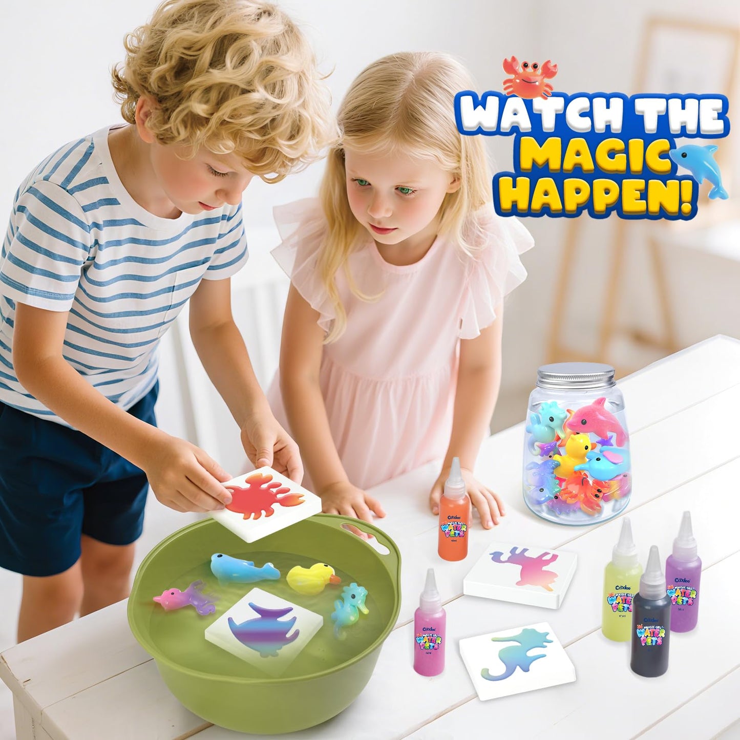 Coodoo Magic Water Elf Toy Craft Kits for Kids, DIY Your Own Aqua Fairy Water Pets & Squishy Maker Toys with 10 Magic Gels and 8 Molds