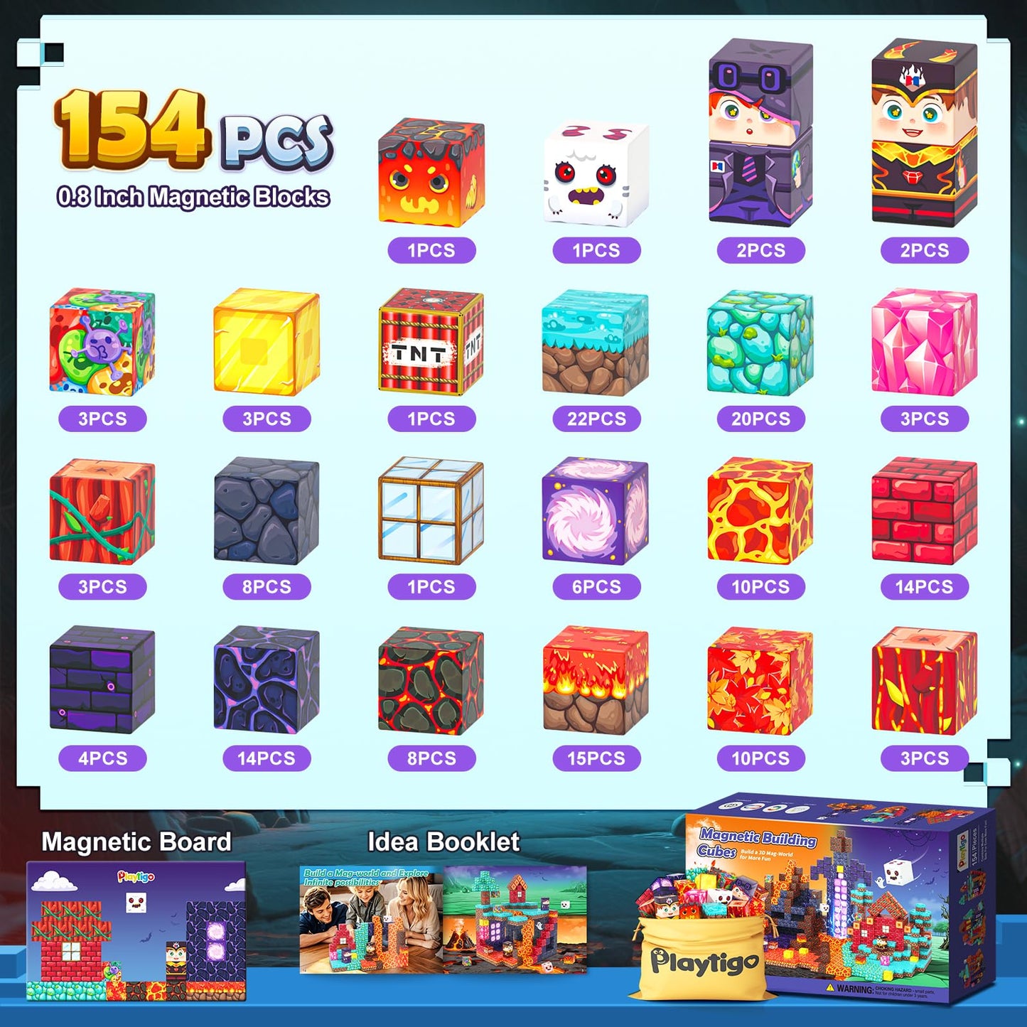Coodoo 154PCS Magnetic Blocks Mystic Forest Adventure Set Kids Sensory Birthday Gifts Game Toys for Boys & Girls