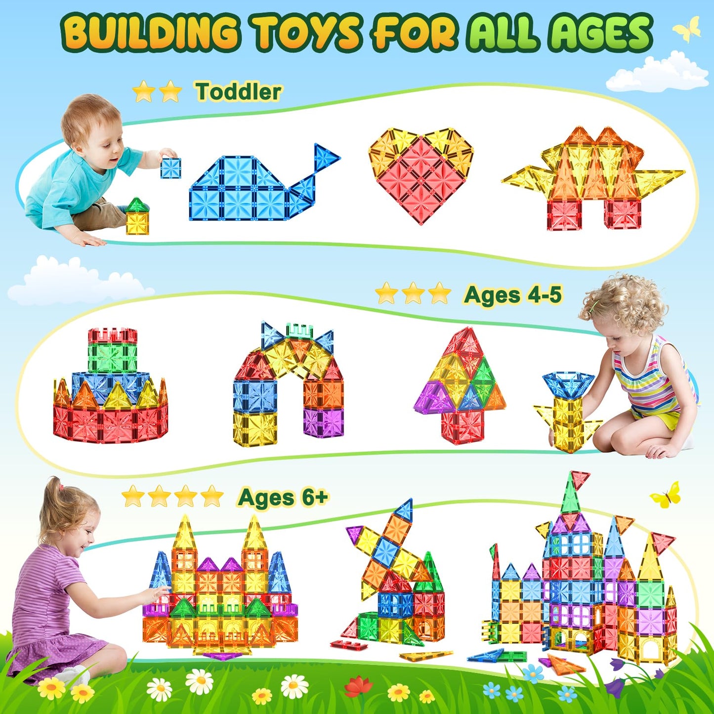 Coodoo Diamond Magnetic Tiles Kids Toys for Toddlers STEM Magnetic Blocks 30 PCS