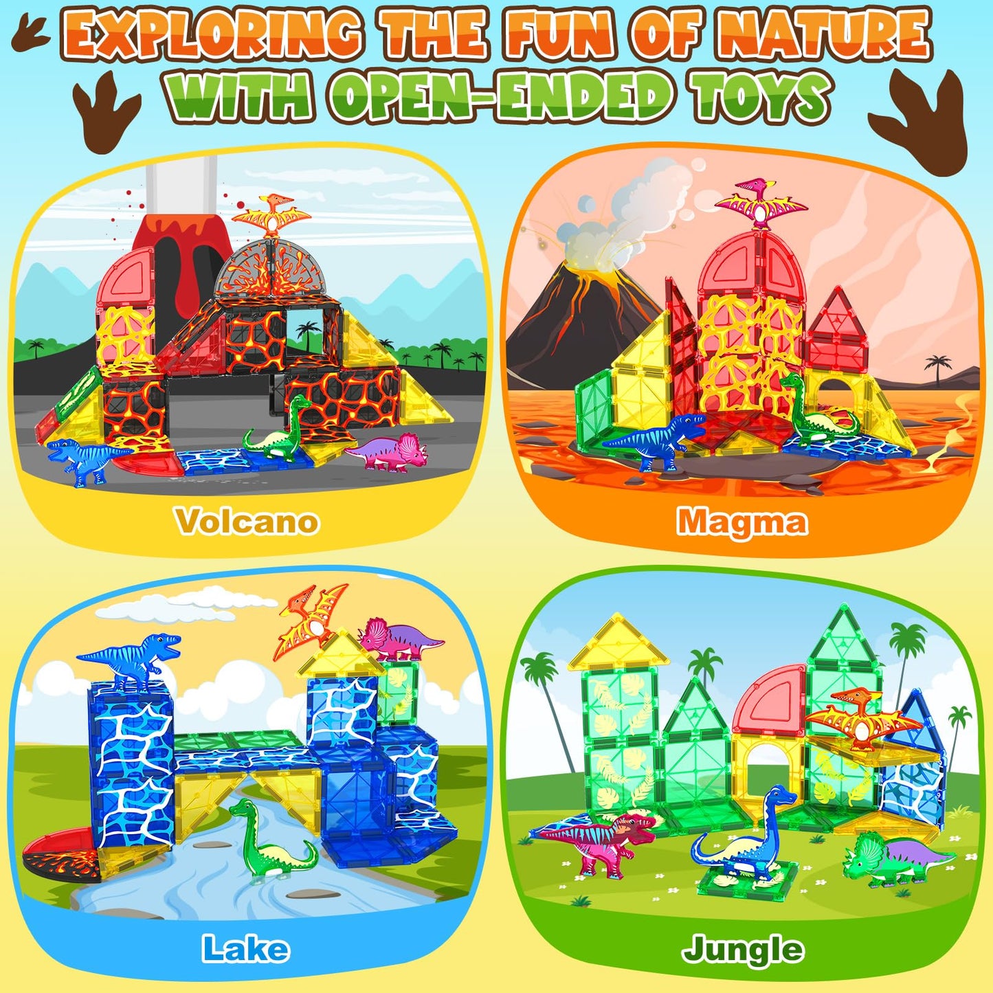 Coodoo Magnetic Tiles Dinosaur Toys Lava World Set 42 PCS Classroom Must Haves