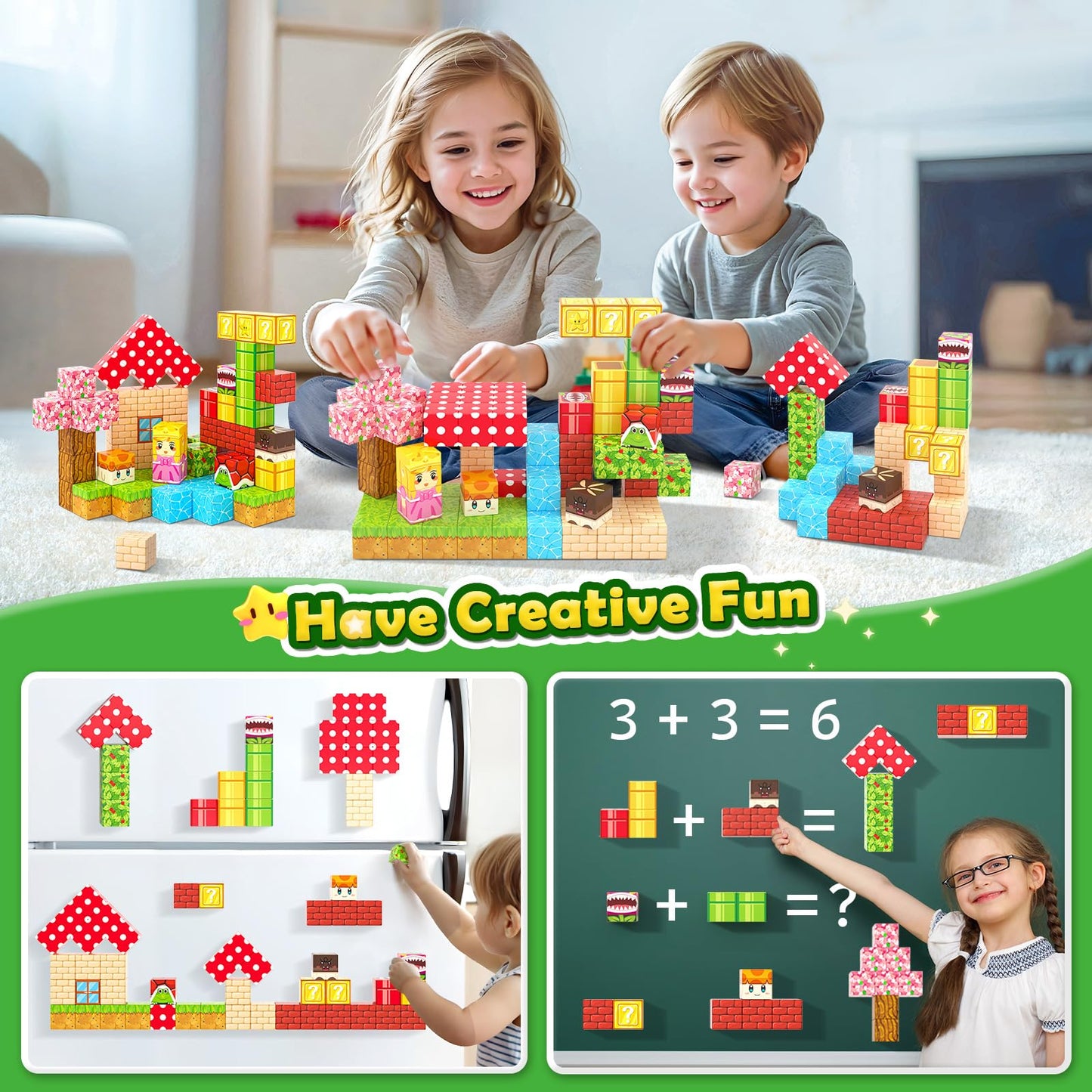 Coodoo 72 PCS Magnetic Blocks Magic Teleport Pipes Set Montessori Stem Outdoor Toys for Boys