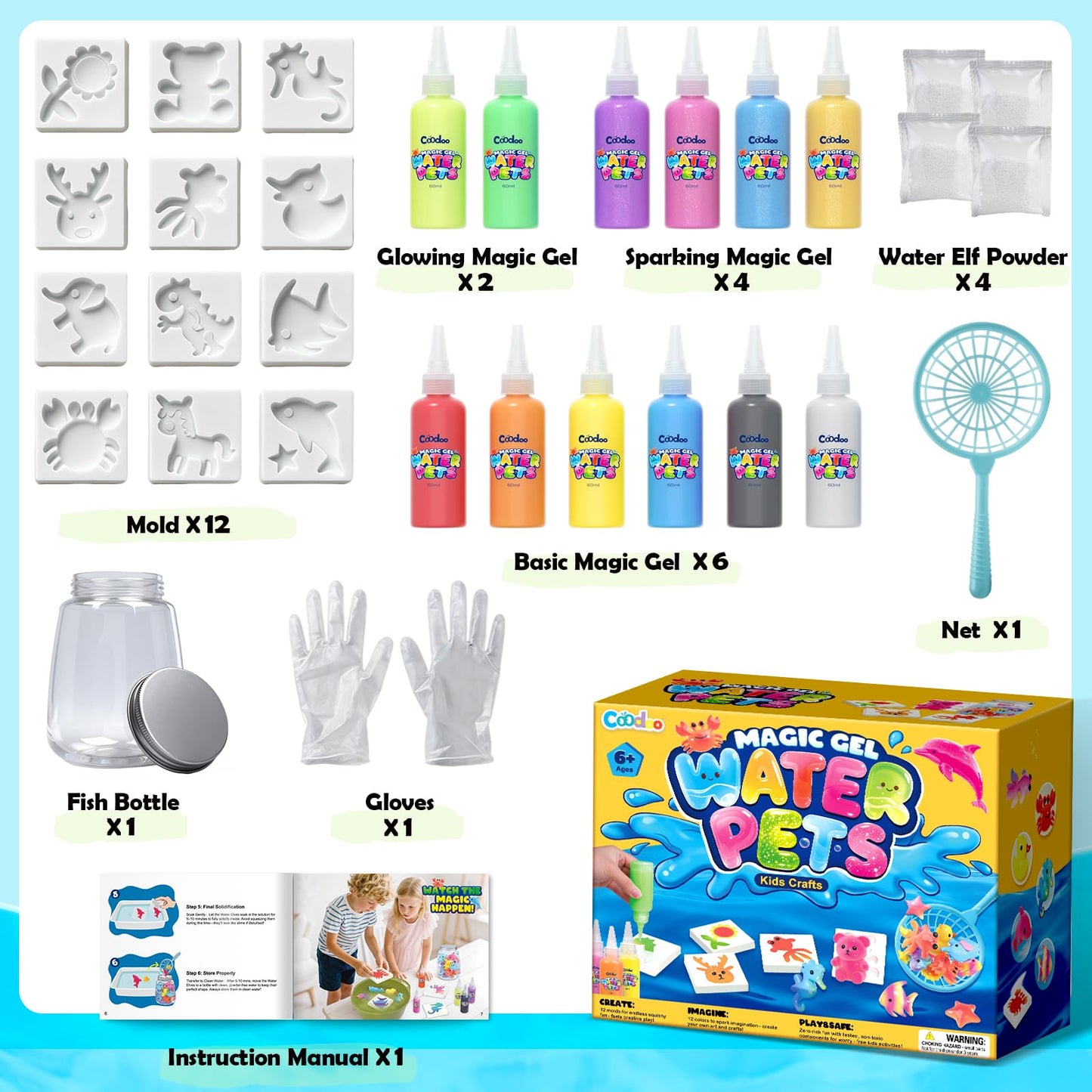 Coodoo Magic Water Elf Toy Craft Kits, Aqua Fairy Water Gel DIY Squishies Squishy Maker Toddler Kids Toys Birthday Christmas Gifts