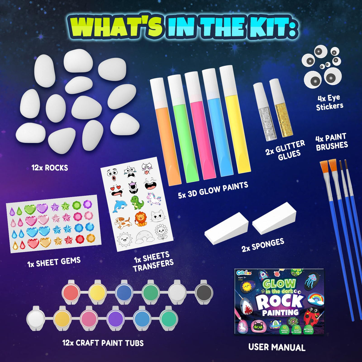 Rock Painting Craft Kits Glow in The Dark Rock, Arts and Crafts for Kids 6+