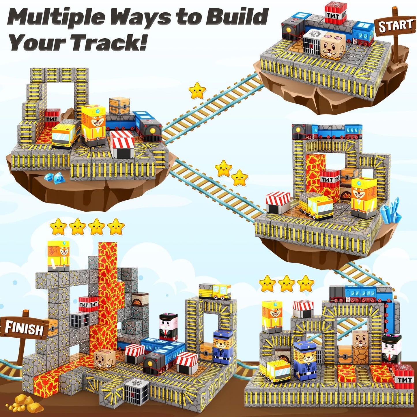 Coodoo Magnetic Blocks Build Mine Magnet World Mine Train Track Set Toys for Kids 3+