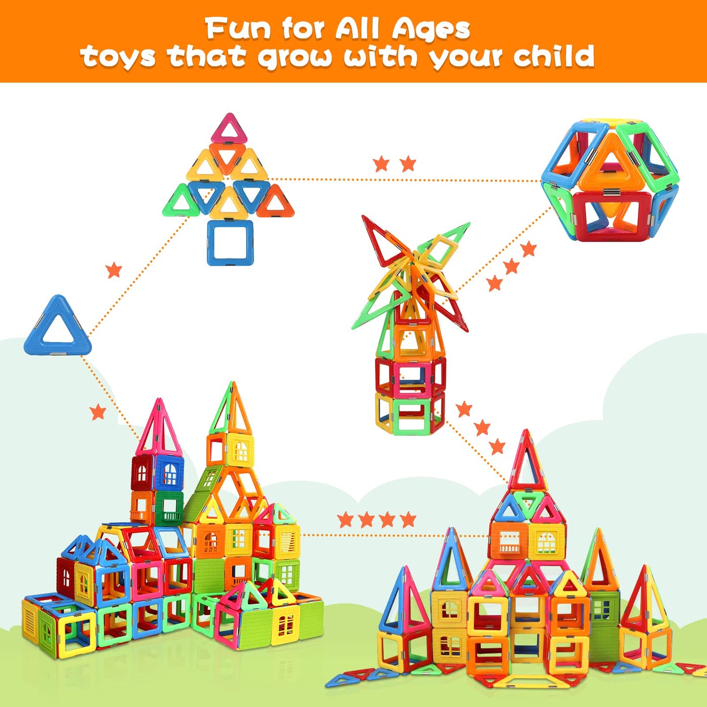 Coodoo Upgraded Magnetic Blocks Tough Tiles STEM Toys for 3+ Year Old Boys and Girls Learning by Playing Games for Toddlers Kids