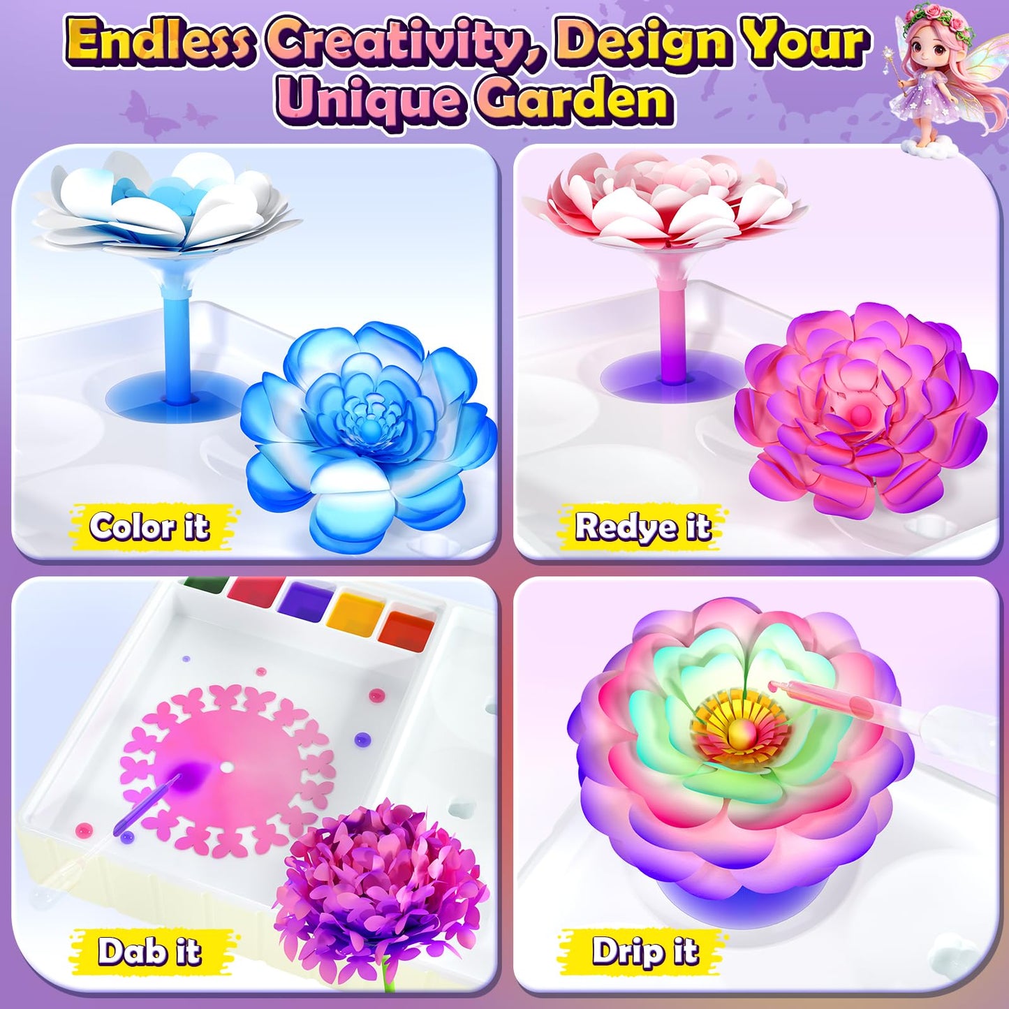 Coodoo DIY Flower Craft Kits, Magic Dyeing Florist Bouquet Maker Art Supplies Arts and Crafts Stem Toys for 3-5 Year Olds