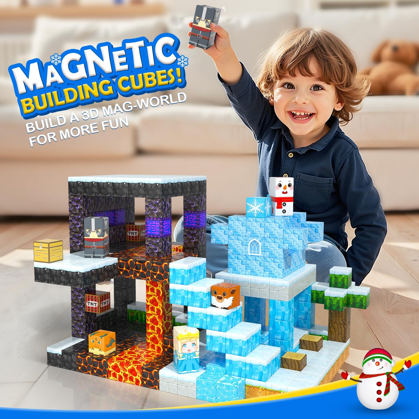 Coodoo 84 PCS Magnetic Blocks Frozen Castle & Lava Kingdom Two Worlds in One Toddler Montessori Toys Stem Building Blocks