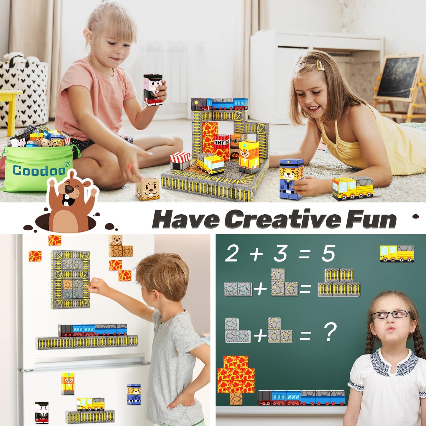 Coodoo Magnetic Blocks Build Mine Magnet World Mine Train Track Set Toys for Kids 3+