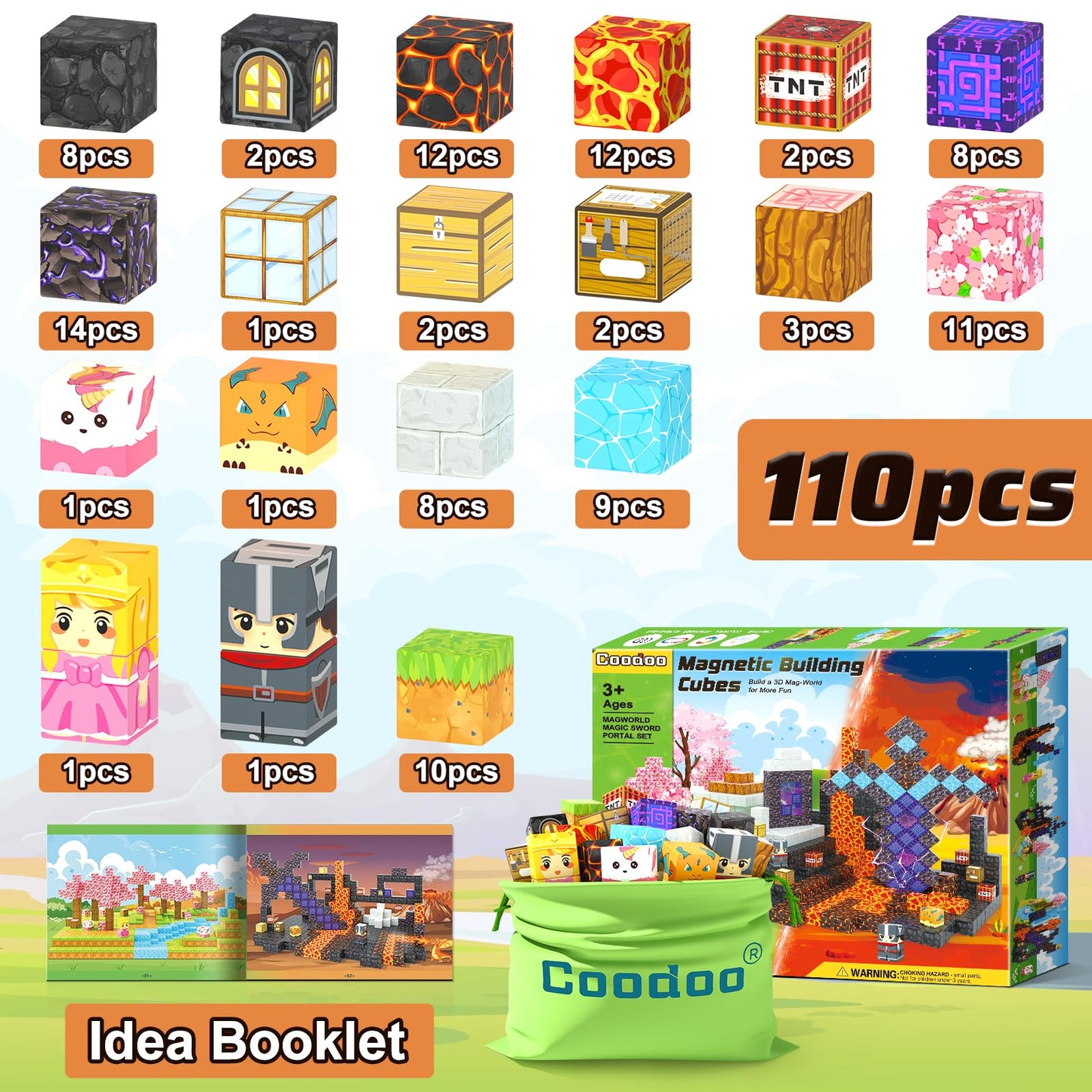 Coodoo 110PCS Magnetic Blocks Magic Sword Portal Set Building Toys Stem Christmas and Birthday Gifts