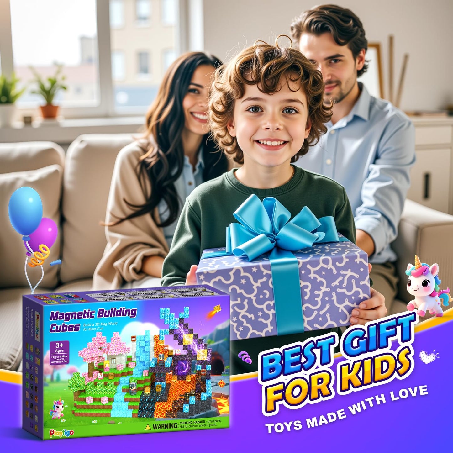 Coodoo 154PCS Magnetic Blocks - Build Mine Magnet World Stacking Cube Toys with Magnet Board, Magnetic Tiles Building Blocks STEM Construction Toys