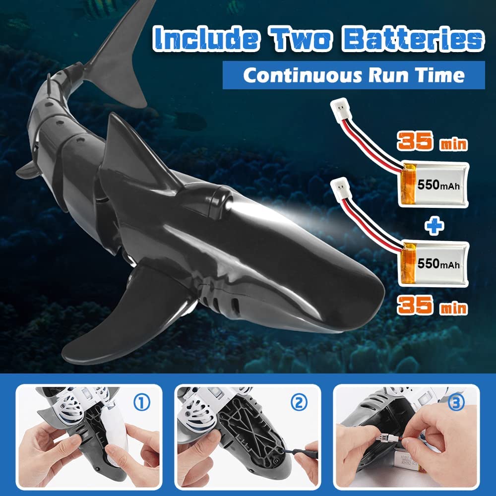 2.4G Remote Control Shark Toy 1:18 Scale High Simulation Shark for Swimming Pool Bathroom Great Gift RC Boat Toys for 6+