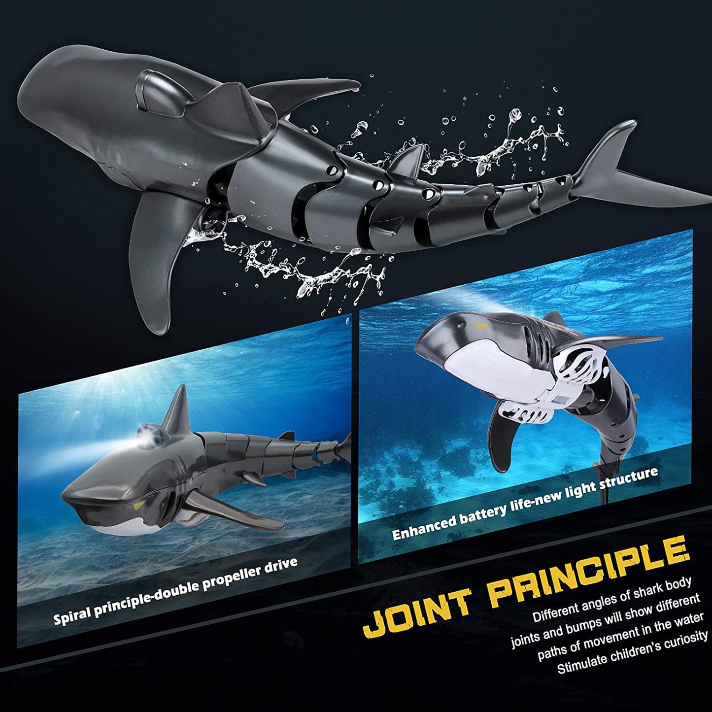 2.4G Remote Control Shark Toy 1:18 Scale High Simulation Shark for Swimming Pool Bathroom Great Gift RC Boat Toys for 6+
